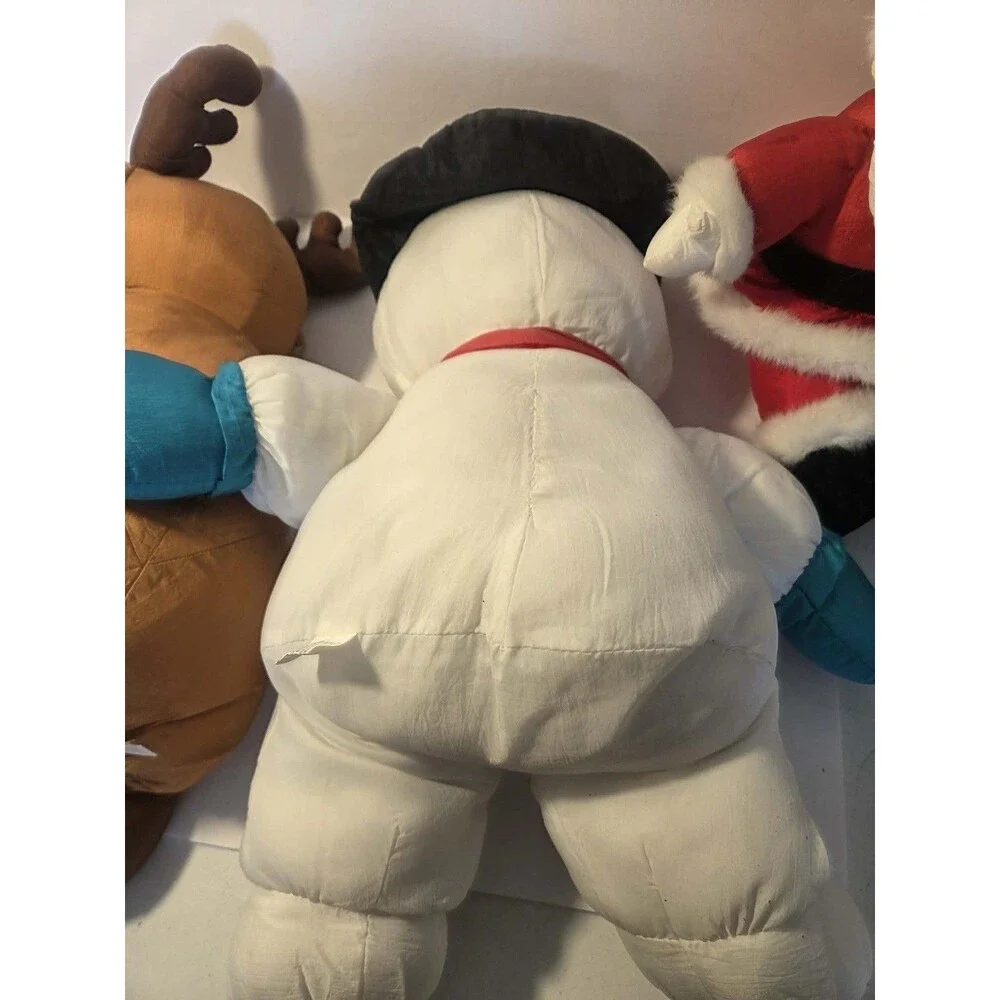 3 Vintage Nylon Christmas REINDEER, SANTA CLAUS, SNOWMAN Stuffed Plush 7